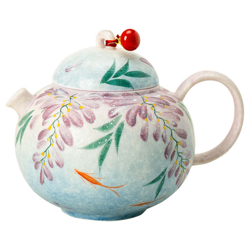 Ceainic ceramic în nuanțe albastru liliac cu cer înstelat, mâner rece la atingere, pentru uz casnic, set cadou cu un ceainic și două căni