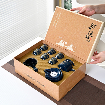 Set de ceai Kung Fu modern cu ceainic și mojar din piatră rotativ, ceramic, cutie cadou, rezistent la căldură, semi-automat, personalizabil, pentru casă și birou