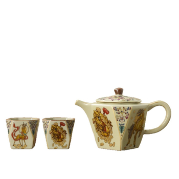 Ruyao set ceai: ceainic cu două cești, design hexagonal cu cocoș auriu, set de ceai, cupe kung fu, cadou, lux discret retro