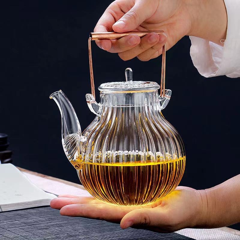 Ceainic din sticla cu petale de chrysanthemă, pentru fierberea apei și infuzarea ceaiului, set Kung Fu de ceai pentru birou
