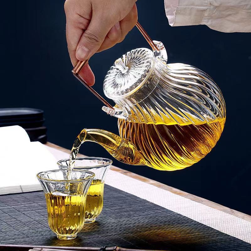 Ceainic din sticla cu petale de chrysanthemă, pentru fierberea apei și infuzarea ceaiului, set Kung Fu de ceai pentru birou