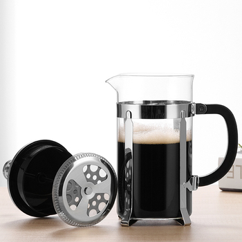 Presă franceză cu sticlă borosilicat de înaltă calitate, culoare roz-auriu, filtru din oțel inoxidabil pentru cafea și ceai