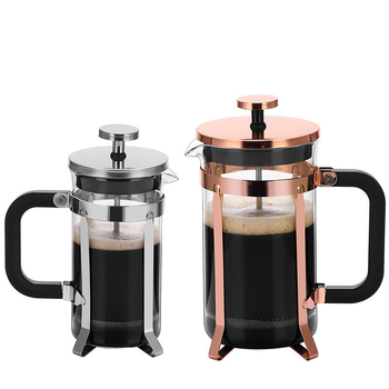 Presă franceză cu sticlă borosilicat de înaltă calitate, culoare roz-auriu, filtru din oțel inoxidabil pentru cafea și ceai