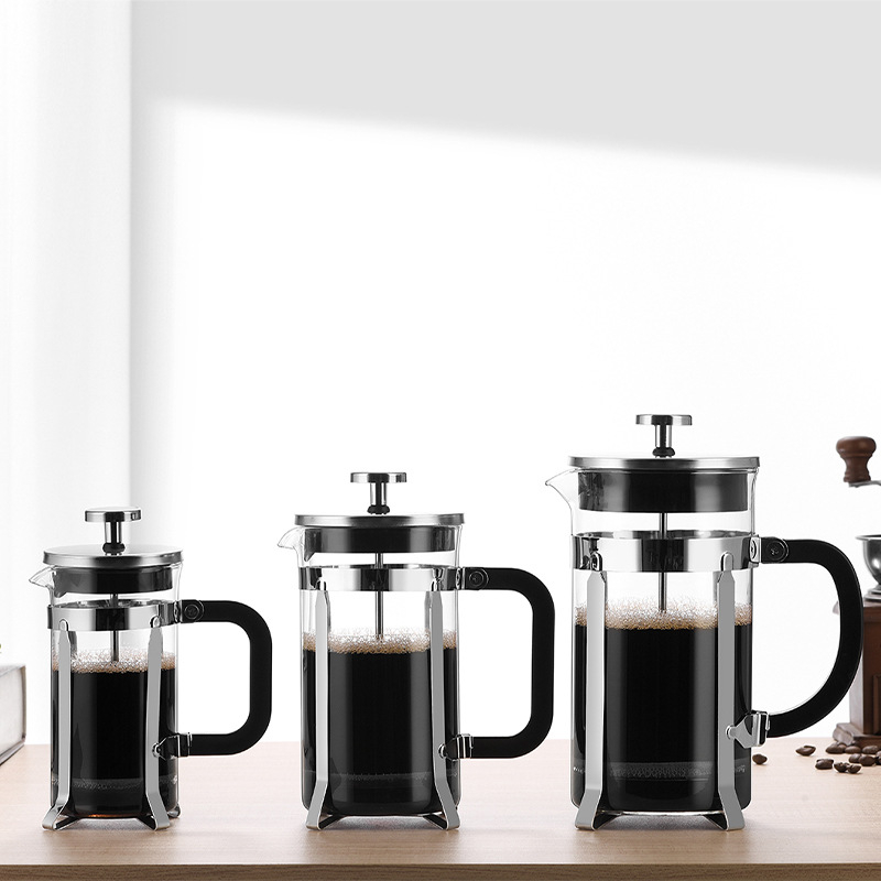 Presă franceză cu sticlă borosilicat de înaltă calitate, culoare roz-auriu, filtru din oțel inoxidabil pentru cafea și ceai