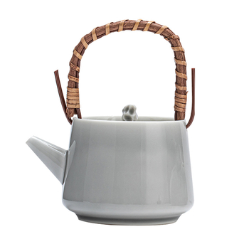 Ceainic ceramic cu mâner, glazură gri înghețată, design modern minimalist pentru ceai Gongfu acasă, cu filtru.