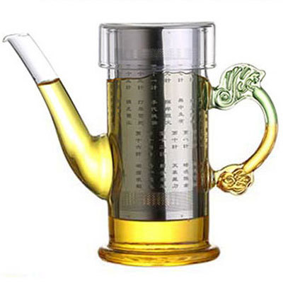 Ceainic din sticlă pentru Pu'er cu filtru și separare ceai-apă, set de ceai cu căni roșii cu două mâneri, pentru uz casnic