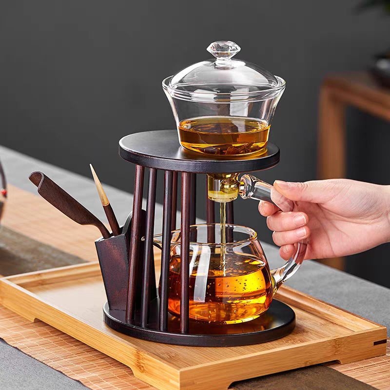 Set de ceai pentru birou cu sistem magnetic de infuzare, ceainic din sticlă borosilikată de înaltă rezistență și 6 cești, stil modern minimalist, pentru 3–5 persoane