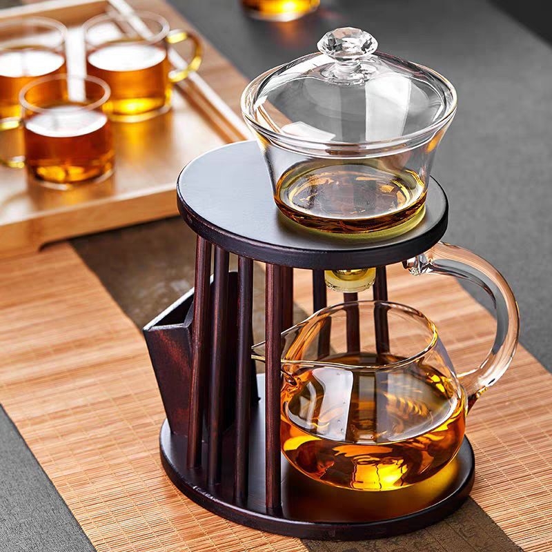 Set de ceai pentru birou cu sistem magnetic de infuzare, ceainic din sticlă borosilikată de înaltă rezistență și 6 cești, stil modern minimalist, pentru 3–5 persoane