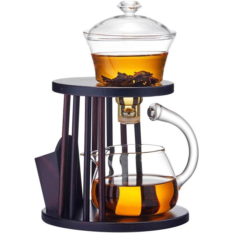 Set de ceai pentru birou cu sistem magnetic de infuzare, ceainic din sticlă borosilikată de înaltă rezistență și 6 cești, stil modern minimalist, pentru 3–5 persoane