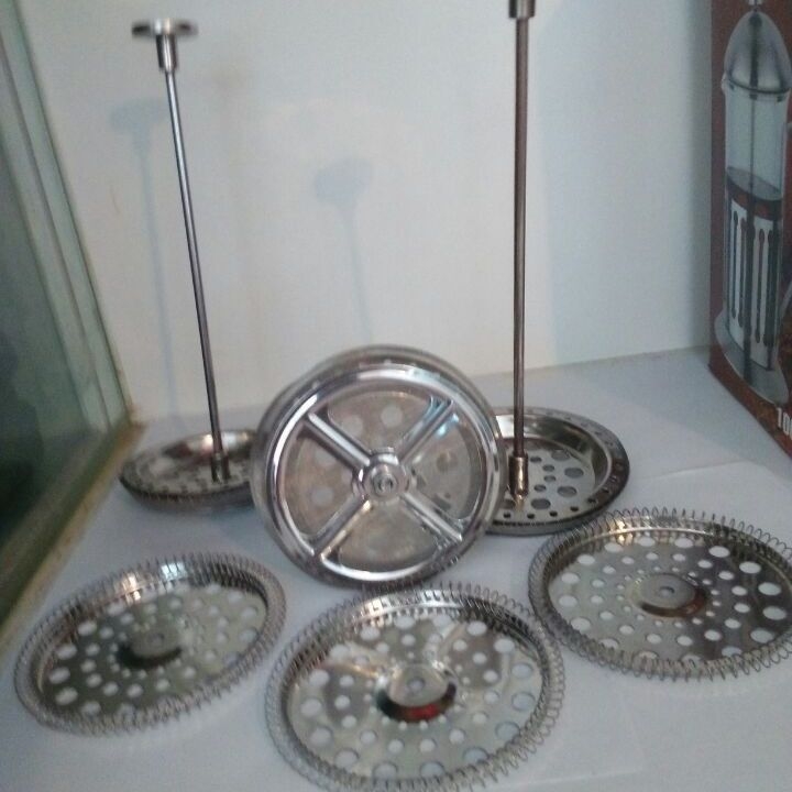 Filtru din oțel inoxidabil 150-mesh pentru cafetieră French press, cu capac, tijă de presare și placă inferioară