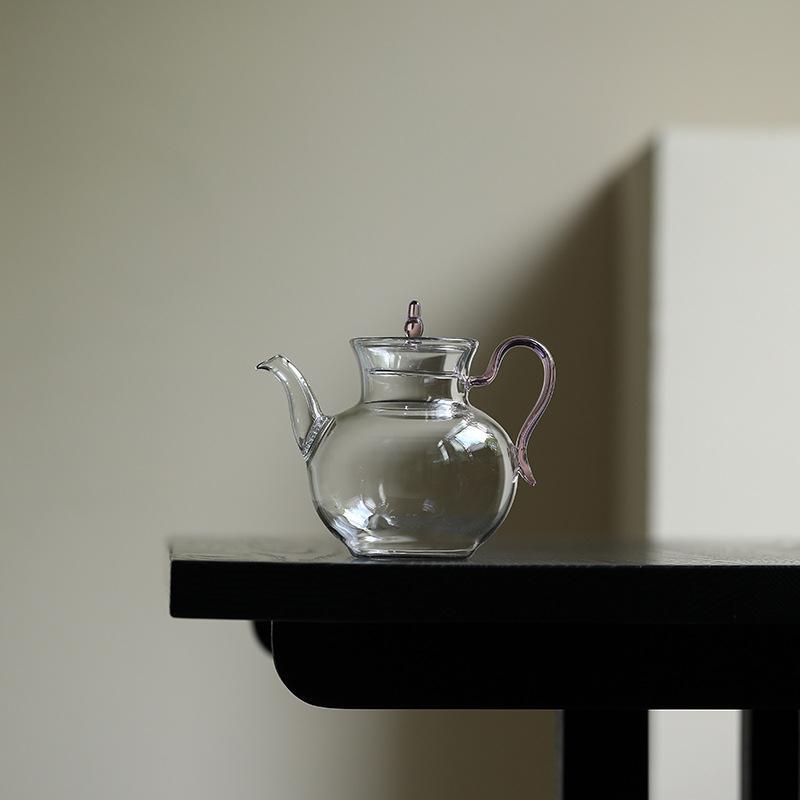 Ceainic din sticlă în stil chinezesc cu mâner, design floral, inspirat din Dinastia Song, cu filtru, pentru infuzarea ceaiului, ceainic pentru plită