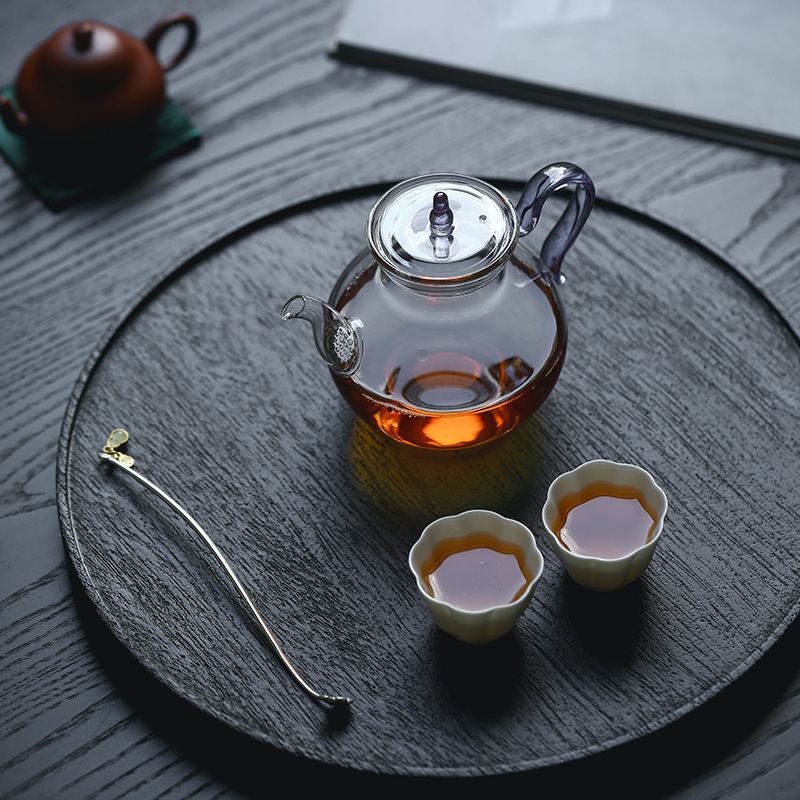 Ceainic din sticlă în stil chinezesc cu mâner, design floral, inspirat din Dinastia Song, cu filtru, pentru infuzarea ceaiului, ceainic pentru plită
