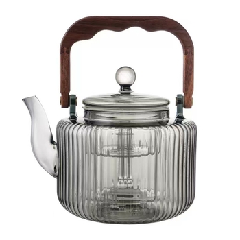 Căniță de ceai din sticlă borosilicată, cu model vertical perlat, rezistentă la temperaturi înalte, cu mâner