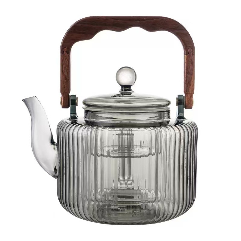 Căniță de ceai din sticlă borosilicată, cu model vertical perlat, rezistentă la temperaturi înalte, cu mâner