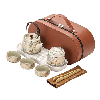 Set Gongfu de ceai din ceramică, cu husă portabilă, design elegant pentru casă și pentru călătorii, pentru patru persoane