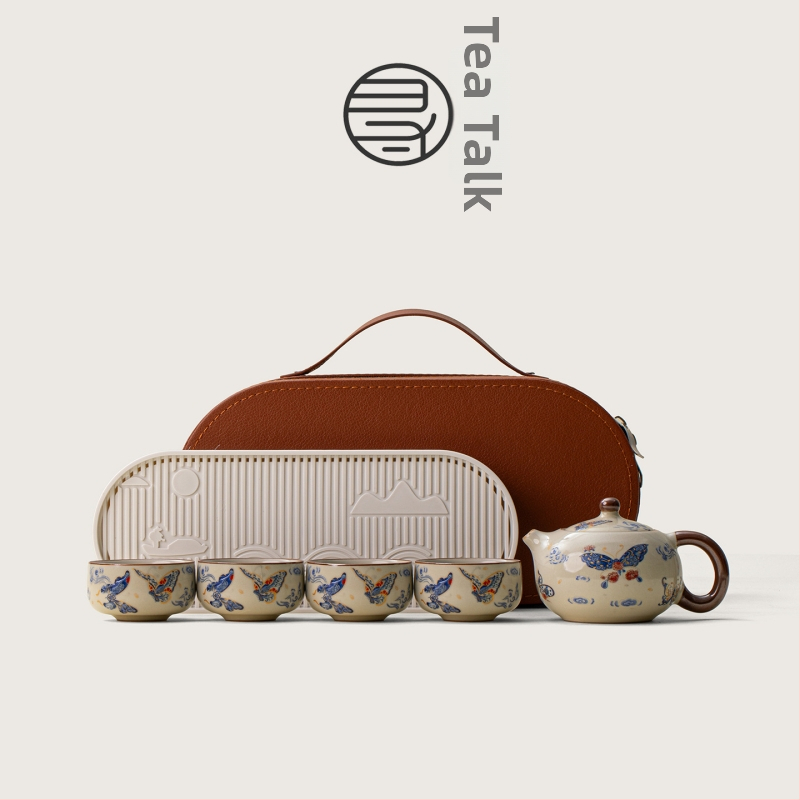 Set de ceai chinezesc nou în stil Kung Fu, porțelan Ru kiln, tavă ceramică, set de ceai de călătorie cu ceainic și cești