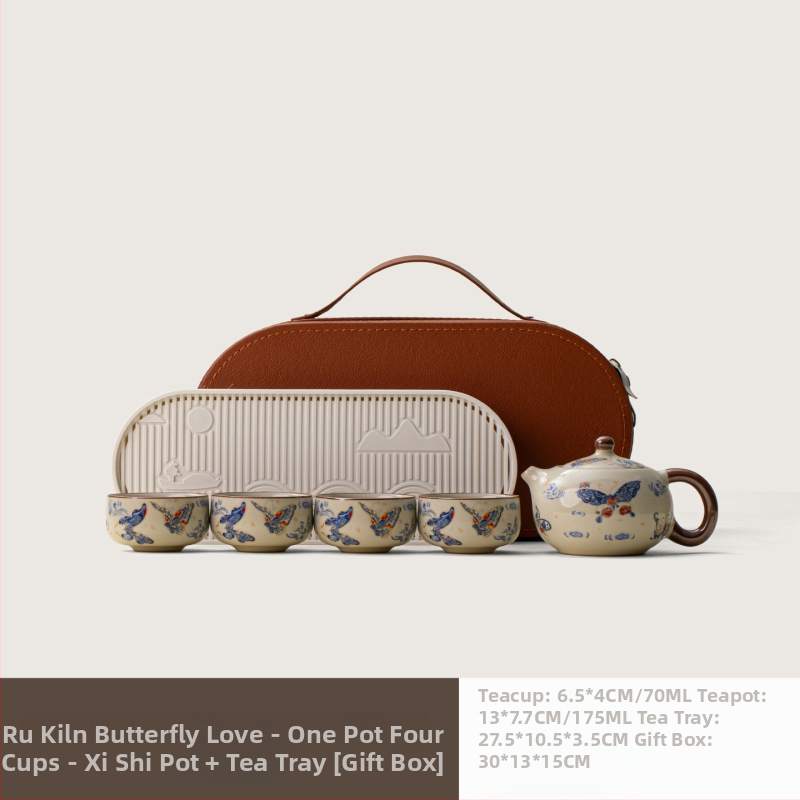 Set de ceai chinezesc nou în stil Kung Fu, porțelan Ru kiln, tavă ceramică, set de ceai de călătorie cu ceainic și cești