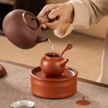 Ceainic Chaozhou cu mâner lateral, lut roșu din mină, stil japonez Kyusu, ceainic mic retro pentru set Gongfu de ceai