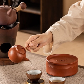 Ceainic Chaozhou cu mâner lateral, lut roșu din mină, stil japonez Kyusu, ceainic mic retro pentru set Gongfu de ceai