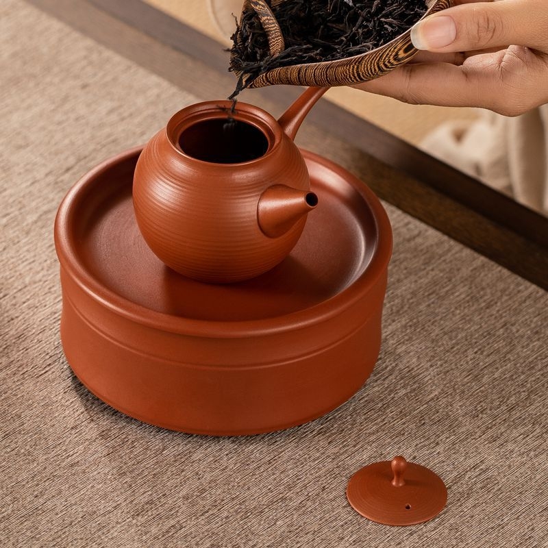 Ceainic Chaozhou cu mâner lateral, lut roșu din mină, stil japonez Kyusu, ceainic mic retro pentru set Gongfu de ceai