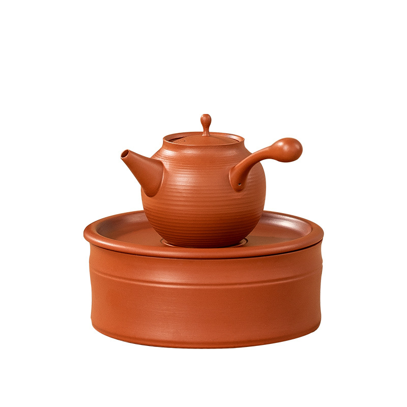 Ceainic Chaozhou cu mâner lateral, lut roșu din mină, stil japonez Kyusu, ceainic mic retro pentru set Gongfu de ceai