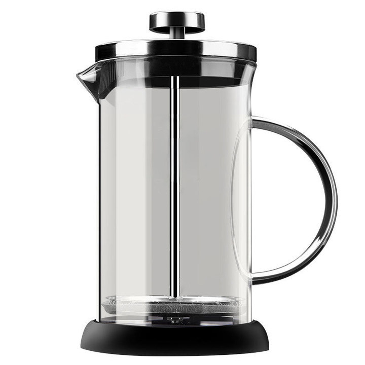 Cafetieră franțuzească din sticlă borosilicat înaltă, filtru din oțel inoxidabil 304, pentru cafea și ceai, spumator de lapte