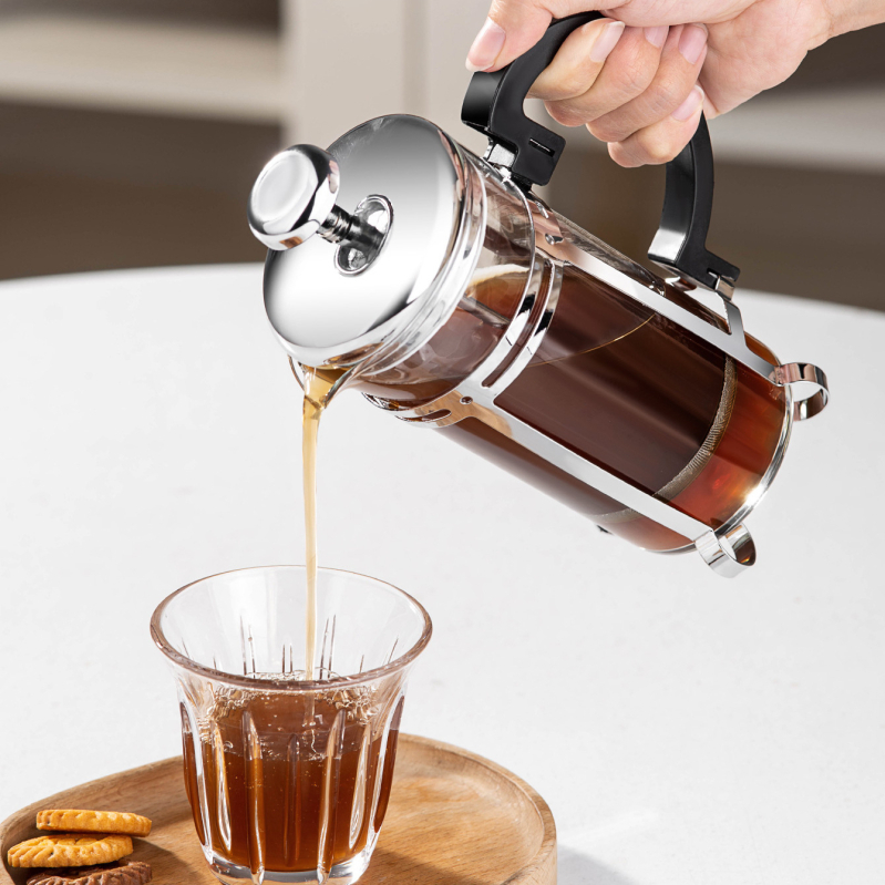 French press din sticlă pentru cafea și ceai, cu filtru manual