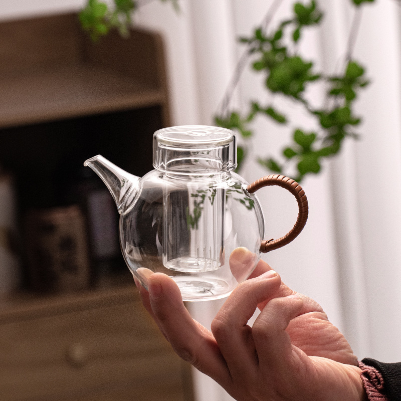 Ceainic din sticlă borosilicat rezistentă la căldură, mic capacitate, set Kung Fu ceai cu separare ceai-apă, pentru uz casnic