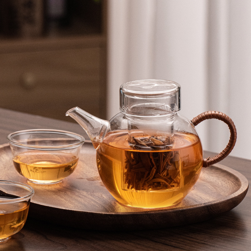 Ceainic din sticlă borosilicat rezistentă la căldură, mic capacitate, set Kung Fu ceai cu separare ceai-apă, pentru uz casnic