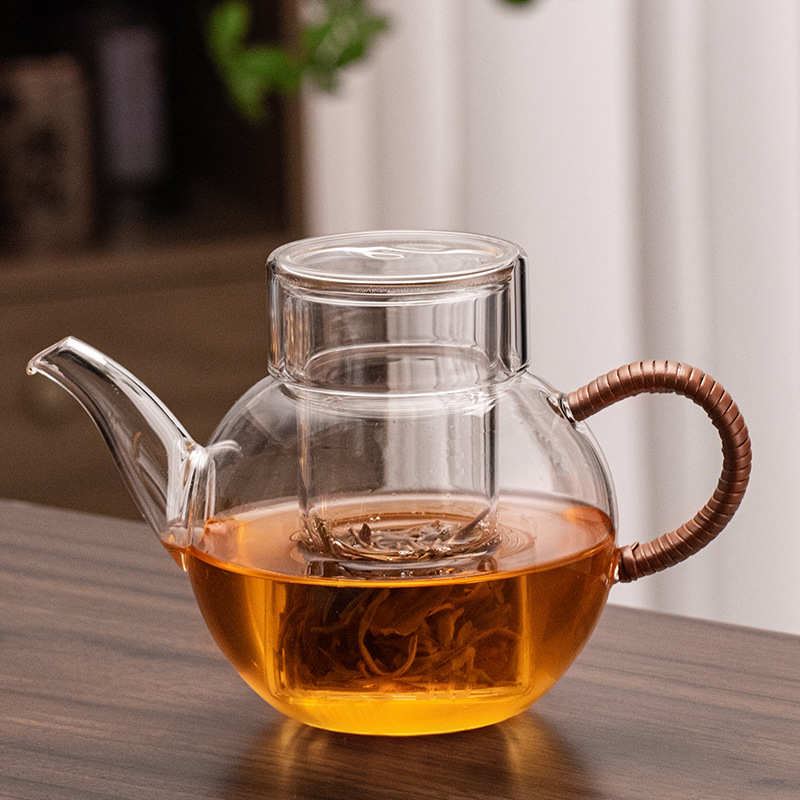Ceainic din sticlă borosilicat rezistentă la căldură, mic capacitate, set Kung Fu ceai cu separare ceai-apă, pentru uz casnic