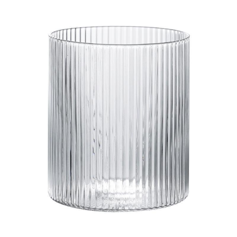 Ceșcuță din sticlă minimalistă, cu dungi verticale, pentru cafea, ceai cu lapte și latte; fund subțire; sticlă borosilicată înaltă; design inspirat din japonez.