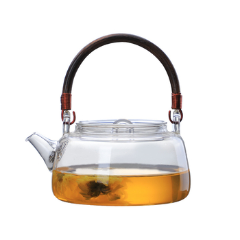 Ceainic cu mâner din răchită, din sticlă borosilicat rezistentă la temperaturi înalte, pentru infuzarea ceaiului, compatibil cu plita electrică ceramică, corp din sticlă îngroșată
