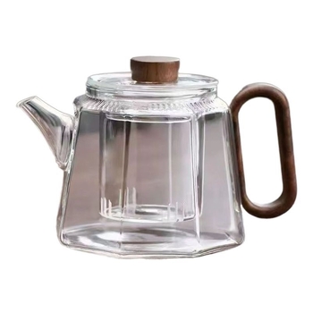 Ceainic cu mâner din lemn pentru ceai cu flori, din sticlă borosilikat rezistentă la temperaturi înalte, cu separator de infuzare