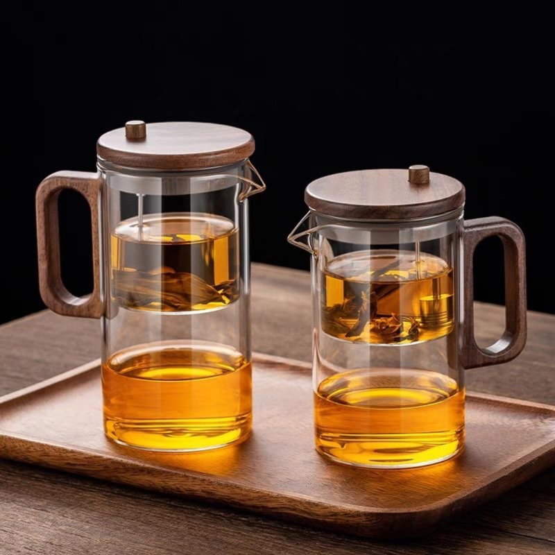 Ceainic elegant cu filtru de separare ceai-apă, infuzor magnetic pentru birou, set de ceai cu mâner din lemn