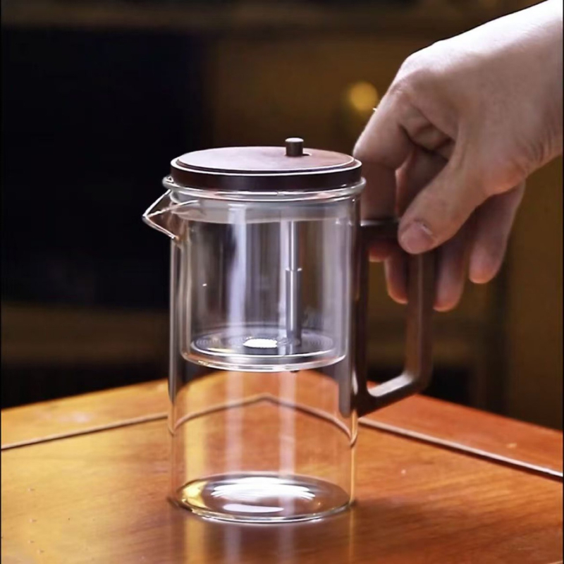 Ceainic elegant cu filtru de separare ceai-apă, infuzor magnetic pentru birou, set de ceai cu mâner din lemn