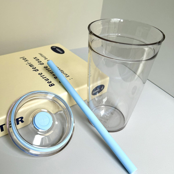 Cană transparentă cu pai și logo, recipient din plastic minimalist pentru cafea, ceai cu lapte și birou