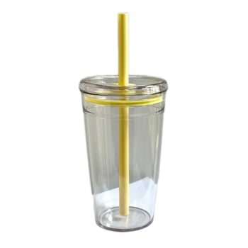 Cană transparentă cu pai și logo, recipient din plastic minimalist pentru cafea, ceai cu lapte și birou