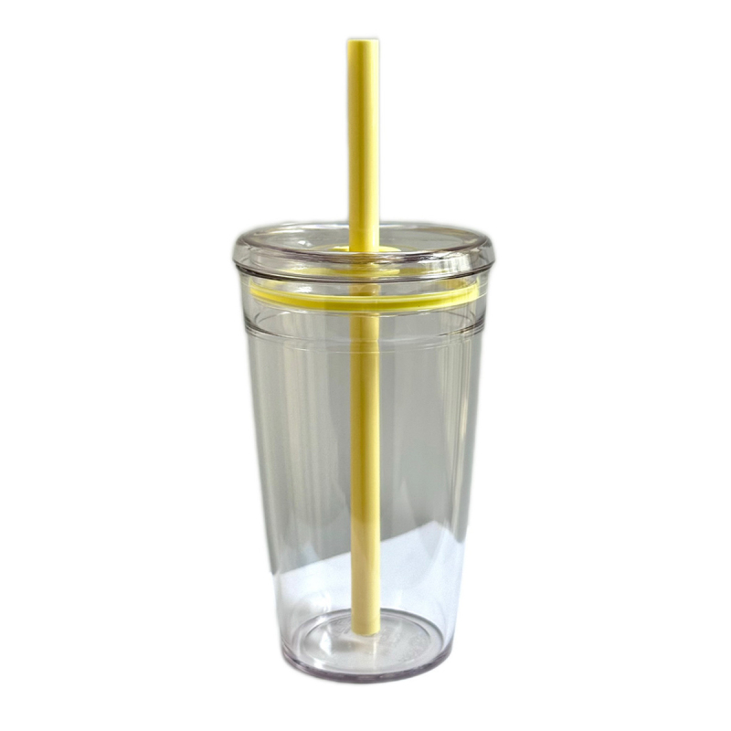 Cană transparentă cu pai și logo, recipient din plastic minimalist pentru cafea, ceai cu lapte și birou