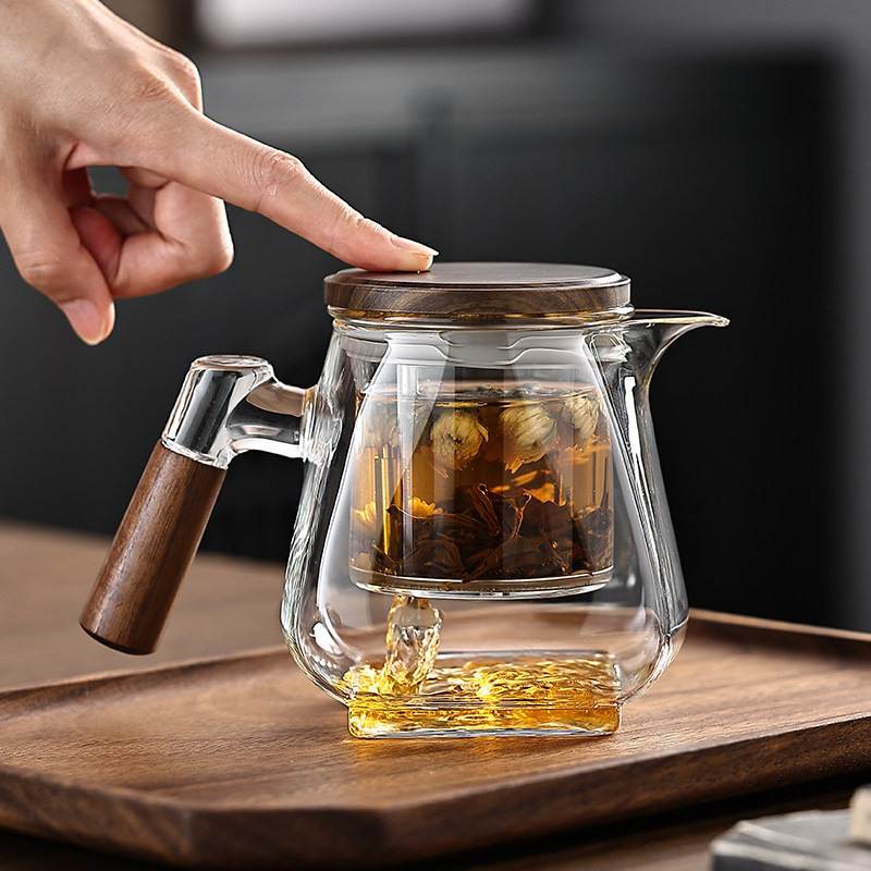 Ceai pătrat din sticlă cu interior integral din sticlă, aparat de ceai cu filtru-presă pentru uz casnic, separare ceai-apă