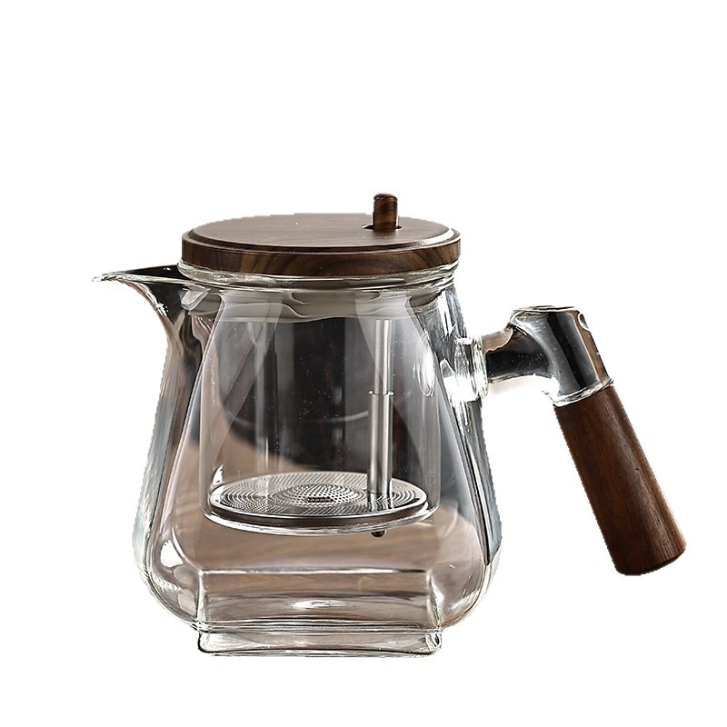 Ceai pătrat din sticlă cu interior integral din sticlă, aparat de ceai cu filtru-presă pentru uz casnic, separare ceai-apă
