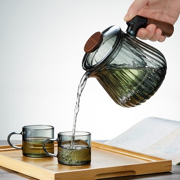 Ceainic din sticlă borosilicată, cu filtru, mâner lateral, pentru casă și birou — set de ceainic