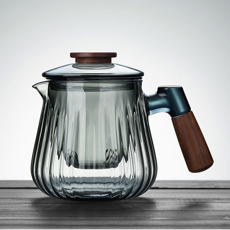 Ceainic din sticlă borosilicată, cu filtru, mâner lateral, pentru casă și birou — set de ceainic