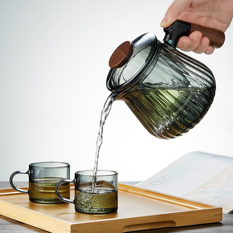 Ceainic din sticlă borosilicată, cu filtru, mâner lateral, pentru casă și birou — set de ceainic