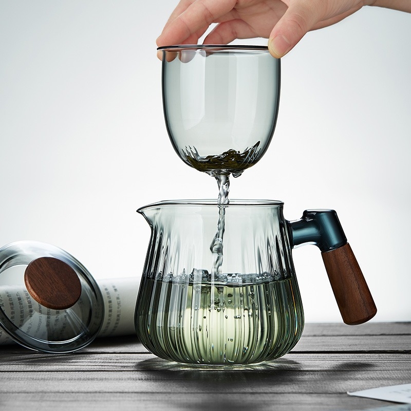 Ceainic din sticlă borosilicată, cu filtru, mâner lateral, pentru casă și birou — set de ceainic