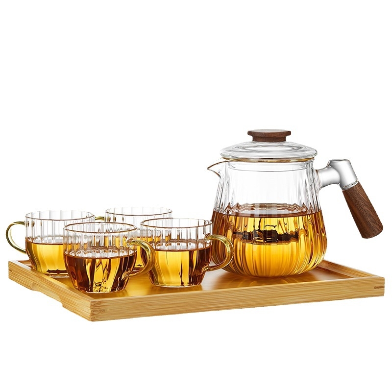 Ceainic din sticlă borosilicată, cu filtru, mâner lateral, pentru casă și birou — set de ceainic