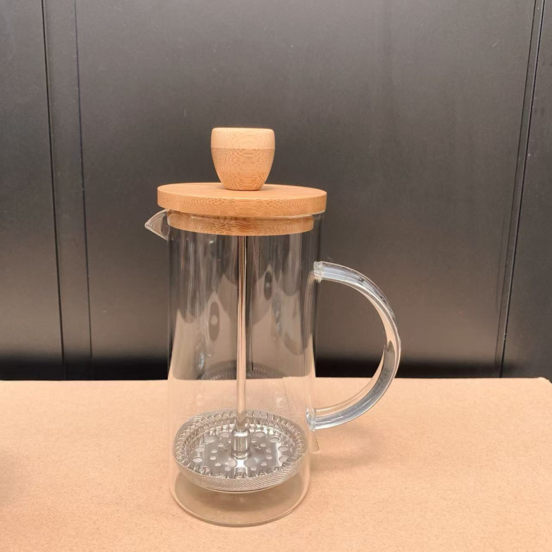Set de cafea cu presă franceză din sticlă borosilikatată de înaltă rezistență, pentru uz casnic, cu ceașcă filtrantă și aparat pentru spumarea laptelui