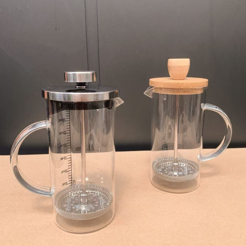 Set de cafea cu presă franceză din sticlă borosilikatată de înaltă rezistență, pentru uz casnic, cu ceașcă filtrantă și aparat pentru spumarea laptelui
