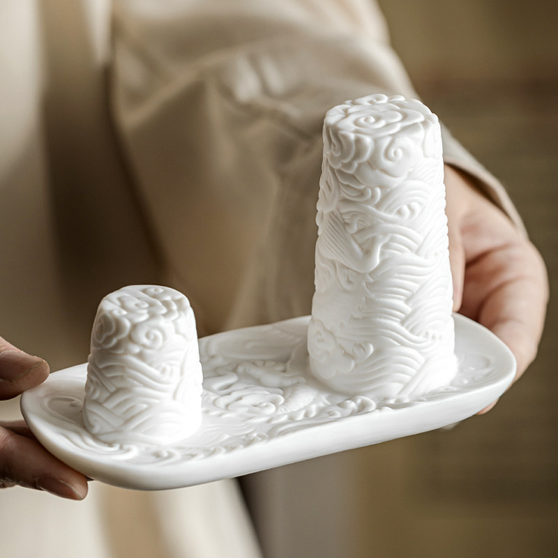 Suport pentru capac de ceainic din porțelan alb, cu motiv noros, suport ceramic pentru capac și raft de uscare pentru ceremonia ceaiului acasă