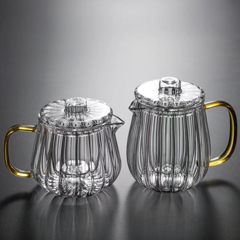 Ceainic din sticlă rezistentă la căldură, cu filtru de separare a ceaiului — set de infuzie cu petale
