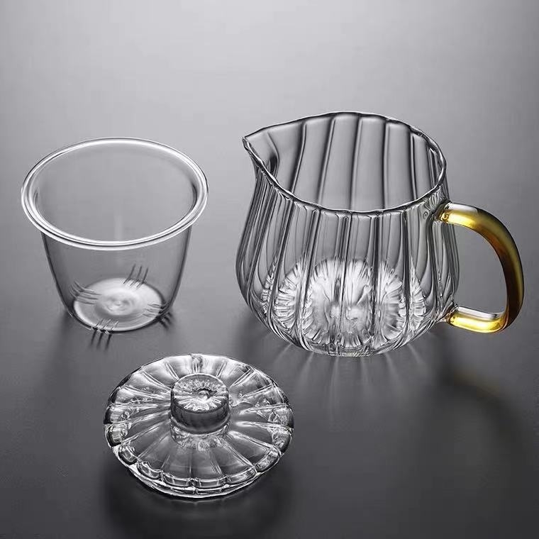 Ceainic din sticlă rezistentă la căldură, cu filtru de separare a ceaiului — set de infuzie cu petale